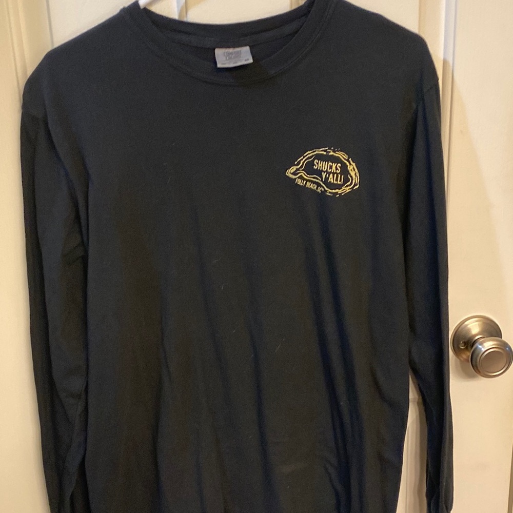 Folly Beach SC “Shucks Y’all” Medium Long Sleeve Black T-Shirt